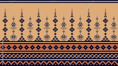 Seamless cross stitch vector illustration. Geometric ethnic pattern. Design for Saree, Patola, Sari, Dupatta, Vyshyvanka, rushnyk. Embroidery. Pixel pattern