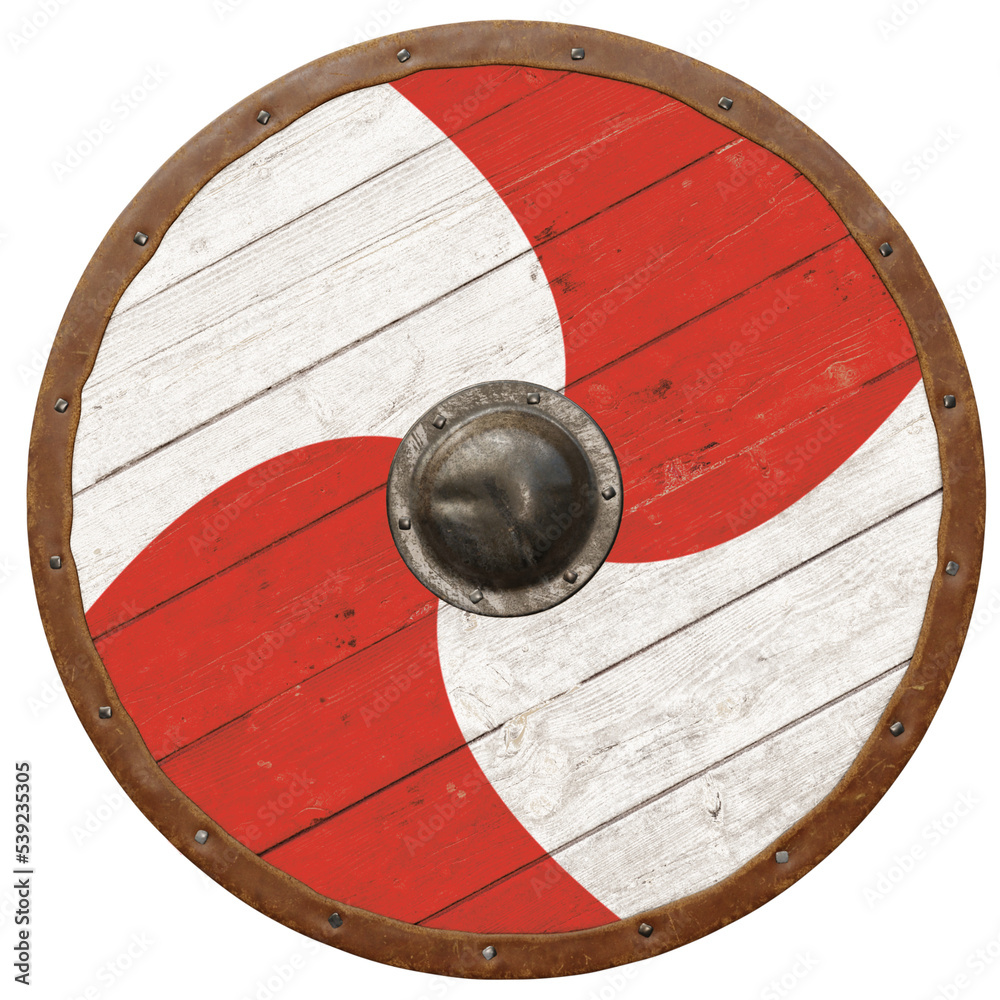 Wooden round medieval shield. Render 3d. Isolated on transparent