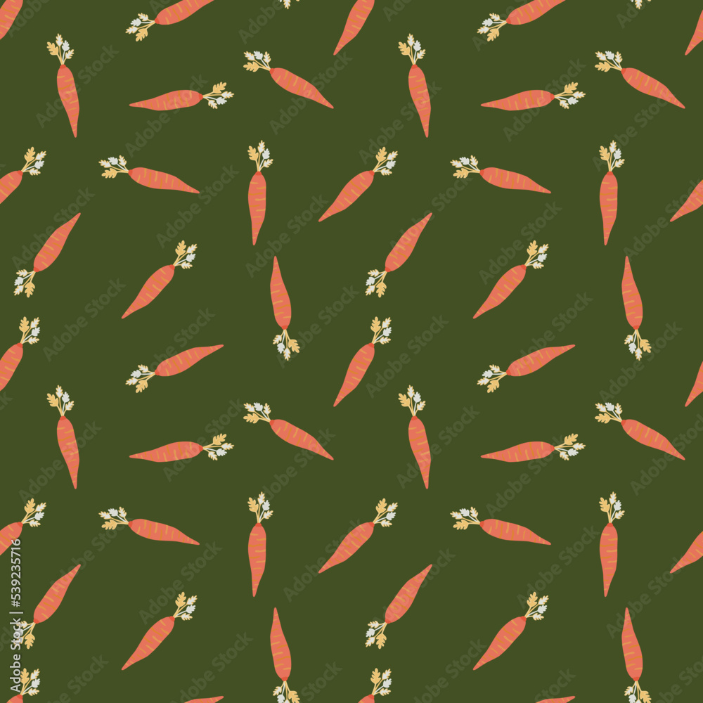 Fototapeta premium Hand drawn carrot seamless pattern. Doodle carrots wallpaper.