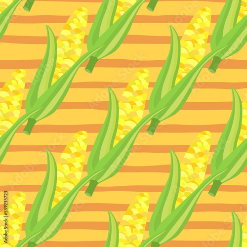 Corn plants seamless pattern. Corn cobs endless wallpaper.