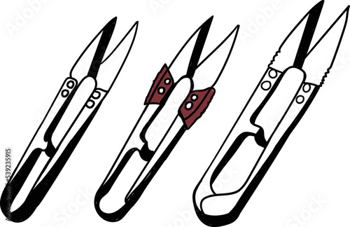 Hand drawn pruner illustrations collection in vector. Doodle pruner icons set in vector. Garden scissors hand drawn icons collection.