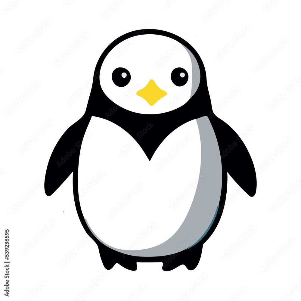 Obraz premium Cute penguin vector illustration. Happy cartoon animal. Baby bird in snow. Isolated icon. Kid doodle decoration. Sweet adorable sketch of little arctic wildlife. Animal for children. Fun card design.