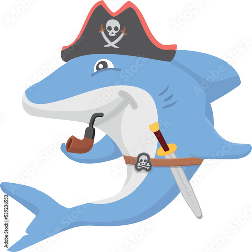 Shark in pirate hat. Happy cartoon animal icon