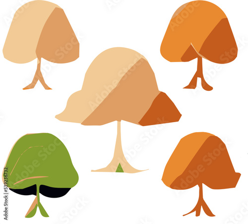 bohdi and samanea saman tree with leaves green yellow orange water colouring vector 