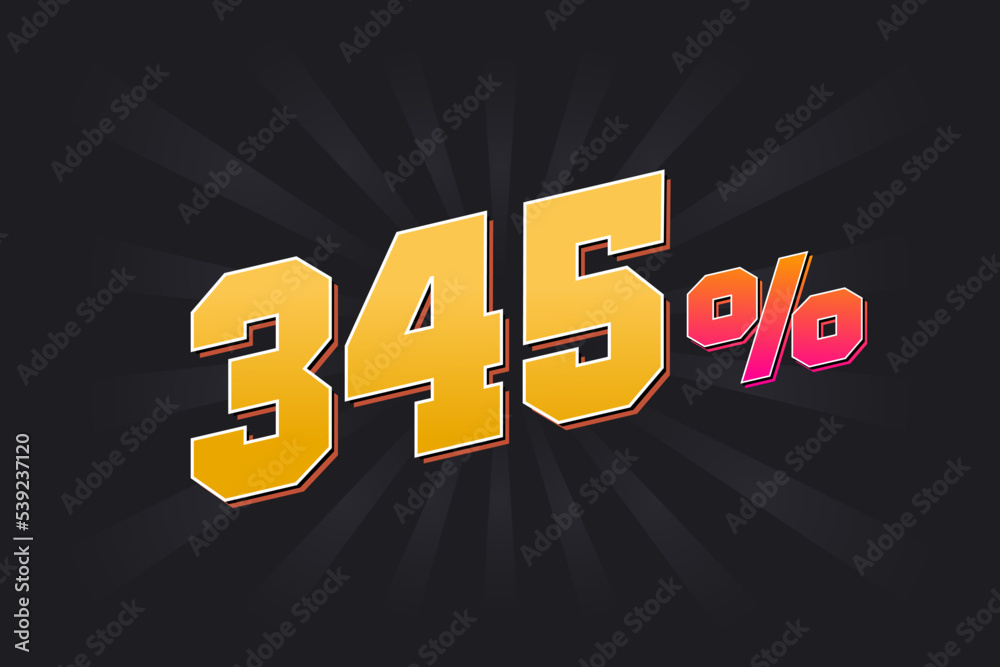 345% discount banner with dark background and yellow text. 345 percent sales promotional design.