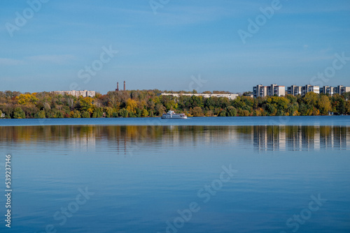 autumn lake water houses leaves yellow © Oleg