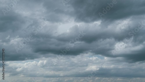 Thunder clouds before or after rain time. Dark storm clouds change shape. Timelapse.