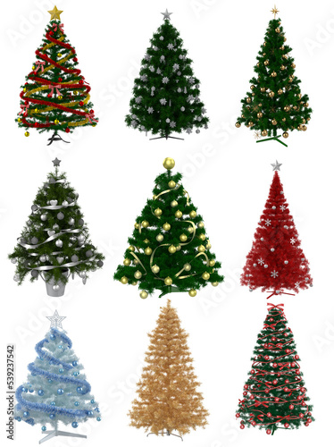 Set of christmas tree transparent background high quality details - 3d rendering
