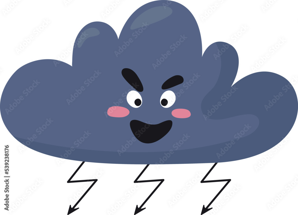 Obraz premium Angry dark cloud with thunder sign. Weather emoji