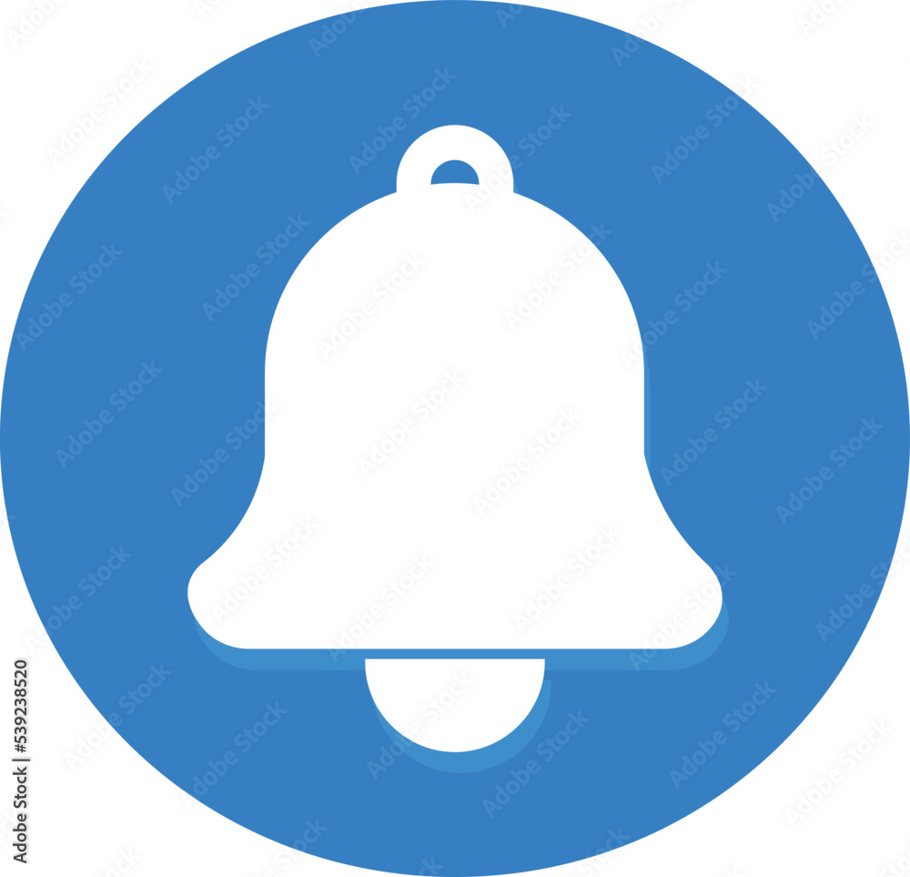 White bell icon on blue background. White bell icon on blue background.