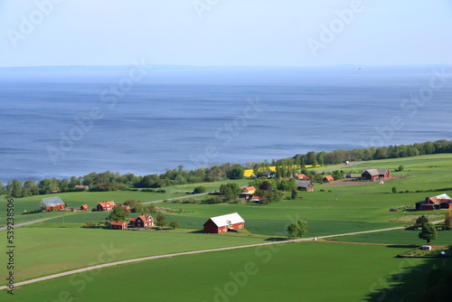 Sweden, Lake Vattern Area, Uppgranna, high angle countryside view from the Brahehus castle ruins photo