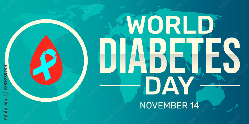 World Day of Diabetes Wallpaper design with red drop and ribbon inside it. World Diabetes day background World Day of Diabetes Wallpaper design with red drop and ribbon inside it. World Diabetes day background