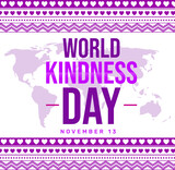 World Kindness Day Typography with hearts inside traditional border design in purple color. Celebrating kindness day, background