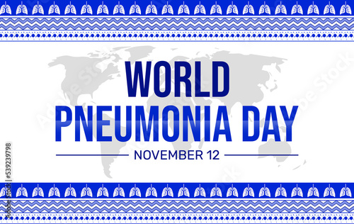 World Pneumonia Day Background with map and lungs in the traditional border design. Pneumonia day backdrop