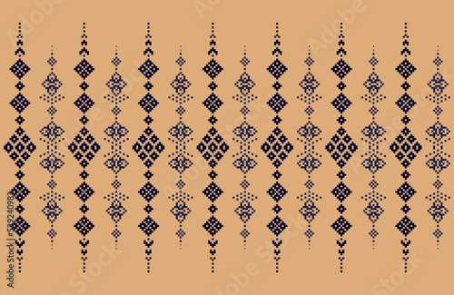 Seamless cross stitch vector illustration. Geometric ethnic pattern. Design for Saree, Patola, Sari, Dupatta, Vyshyvanka, rushnyk. Embroidery. Pixel pattern