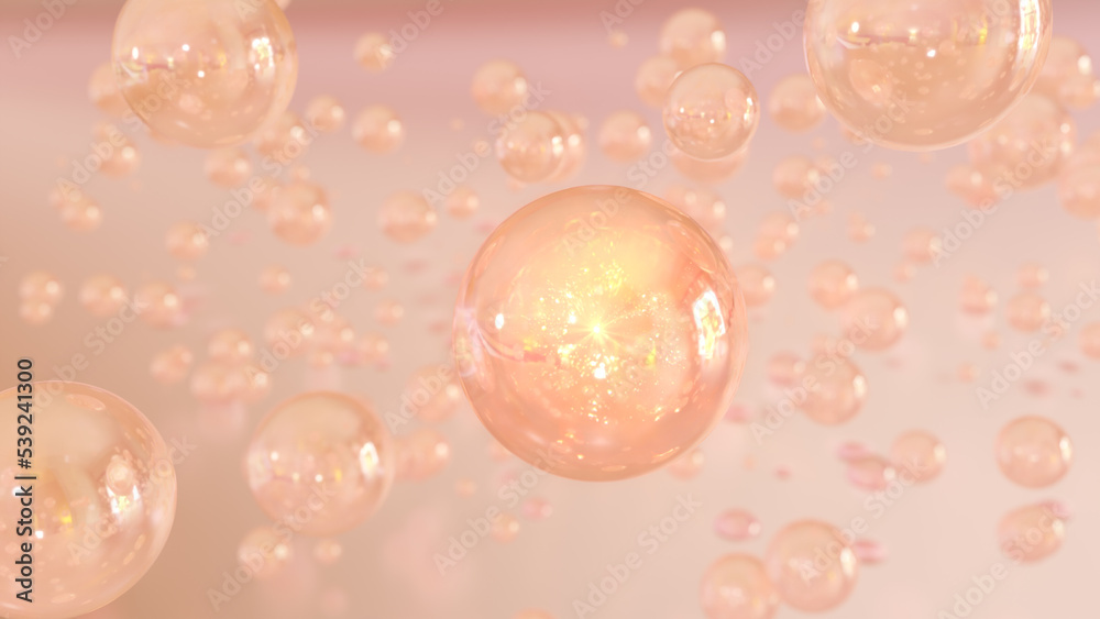 3D rendering Cosmetics Serum bubbles on defocus background. Collagen bubbles Design. Moisturizing Essentials and Serum Concept. Vitamin for personal care and beauty concept. 3D rendering Cosmetics Serum bubbles on defocus background. Collagen bubbles Design. Moisturizing Essentials and Serum Concept. Vitamin for personal care and beauty concept.
