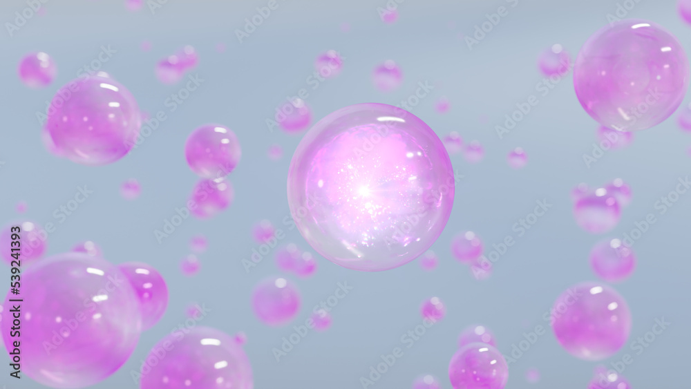 3D cosmetic rendering Serum bubbles of various colors on a blurred background. Design of collagen bubbles. Elements of Moisturizing and Serum Concept. Concept of vitamins for beauty and personal care. 3D cosmetic rendering Serum bubbles of various colors on a blurred background. Design of collagen bubbles. Elements of Moisturizing and Serum Concept. Concept of vitamins for beauty and personal care.