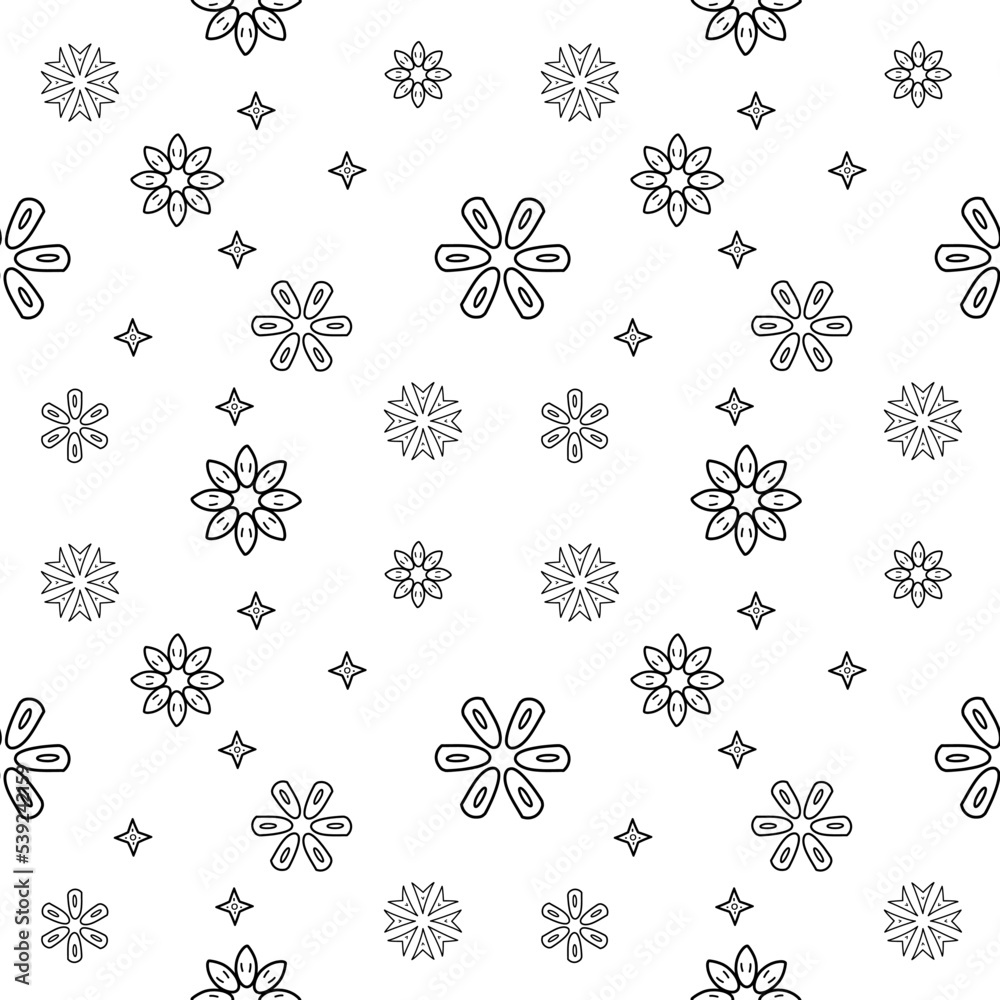 Snow flake and flower draw seamless pattern