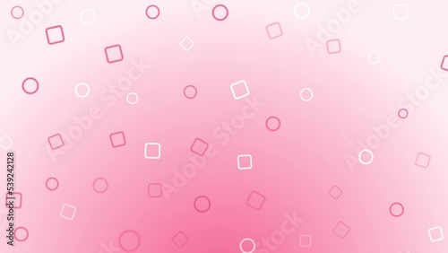Abstract animated background. Gradient pink pastel shades. On a pale pink color, randomly arranged moving elements of circles and squares of various transparency are located (ID: 539242128)