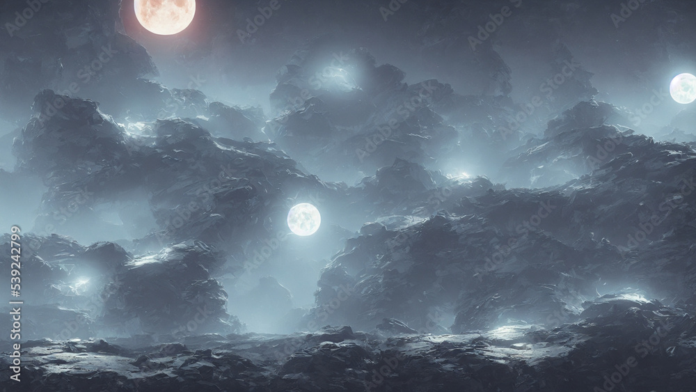 Fototapeta premium Alien landscape, a panorama of a surface of another planet. 3D render