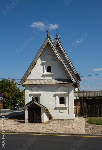 Suzdal, Vladimir Region, Russia - August, 18, 2022: an old white-stone manor house in the old town on a sunny summer day