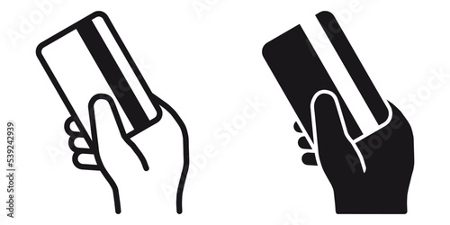 ofvs191 OutlineFilledVectorSign ofvs - hand holding credit card vector icon . payment . isolated transparent . black outline and filled version . AI 10 / EPS 10 . g11530