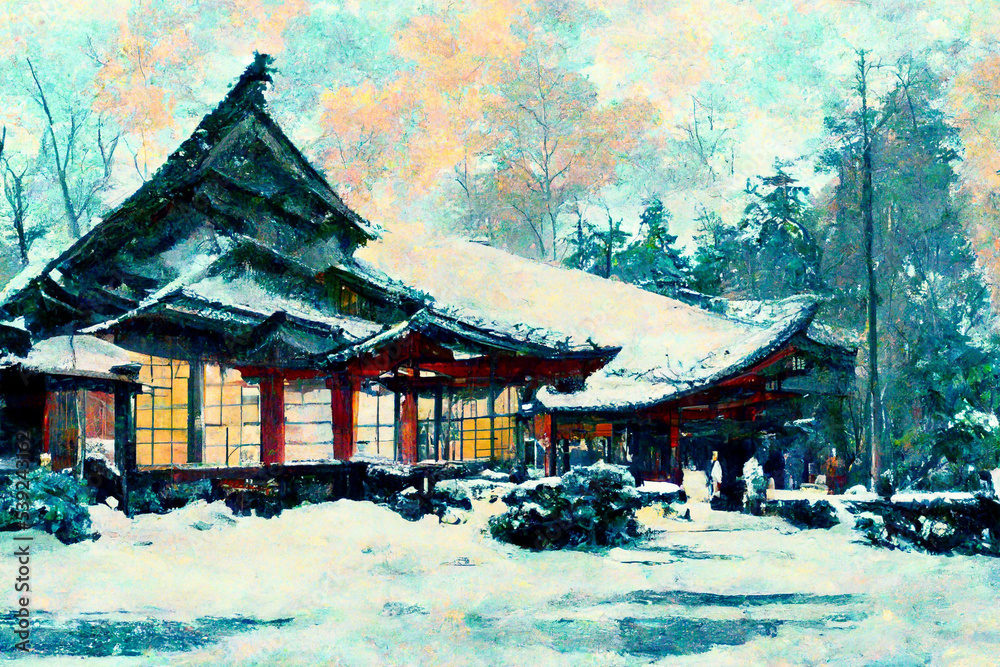 traditional japanese house shinto buddhist temple in winter traditional japanese house shinto buddhist temple in winter