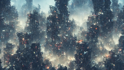 Alien city, a panorama of a surface of another planet. 3d render.