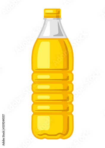 Illustration of plastic bottle with sunflower oil. Image for culinary and agriculture.