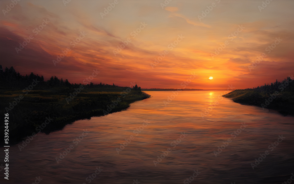 A beautiful and tranquil sunset over a river.