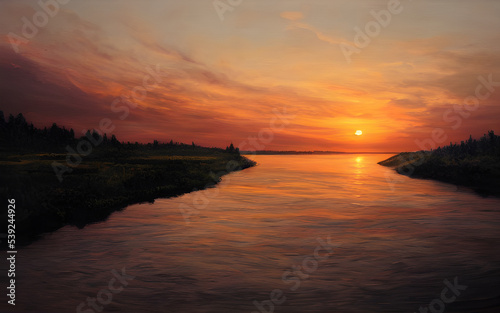 A beautiful and tranquil sunset over a river. © DW