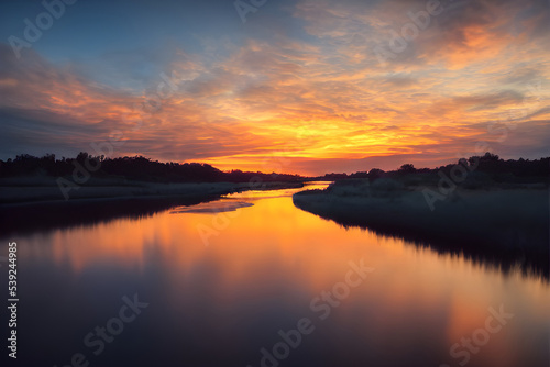 A beautiful and tranquil sunset over a river.