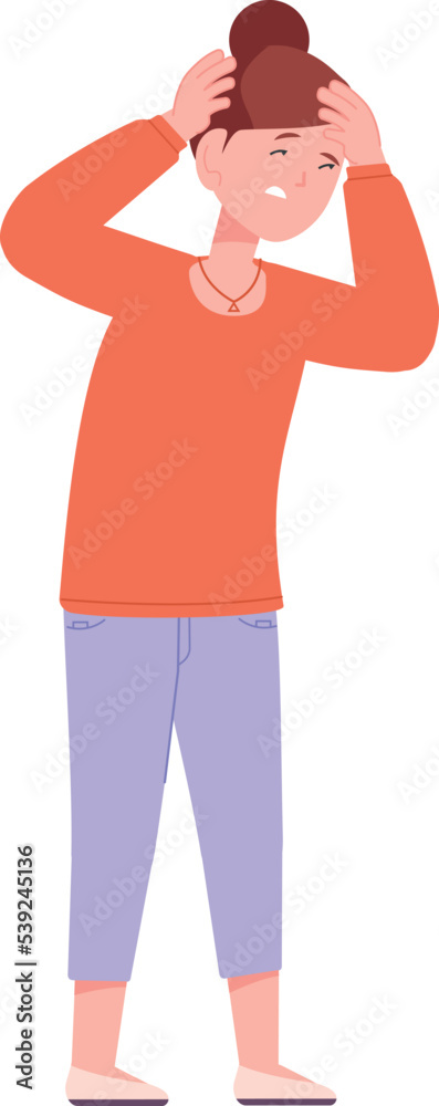 Girl with migraine. Kid headache symptom. Sick child Girl with migraine. Kid headache symptom. Sick child