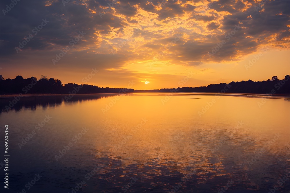 Fototapeta premium A beautiful and tranquil sunset over a river.