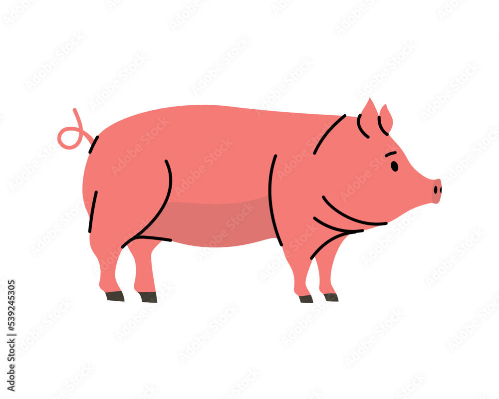 Pig hand drawn silhouette. Pork symbol. Piggy silhouette. Farm animal isolated on white background. Pig hand drawn silhouette. Pork symbol. Piggy silhouette. Farm animal isolated on white background.
