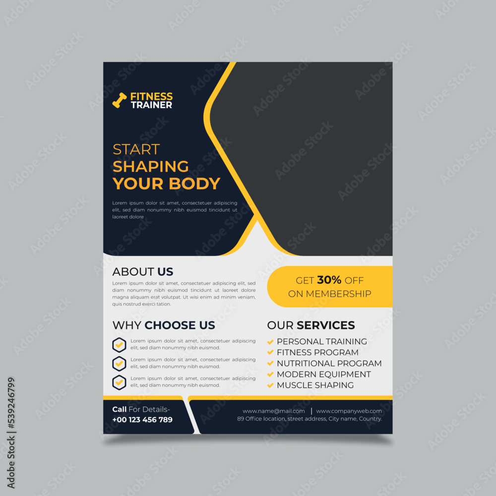 Obraz premium Gym or Fitness Flyer, body building, Fitness social media post and gym flyer A4 size vector template