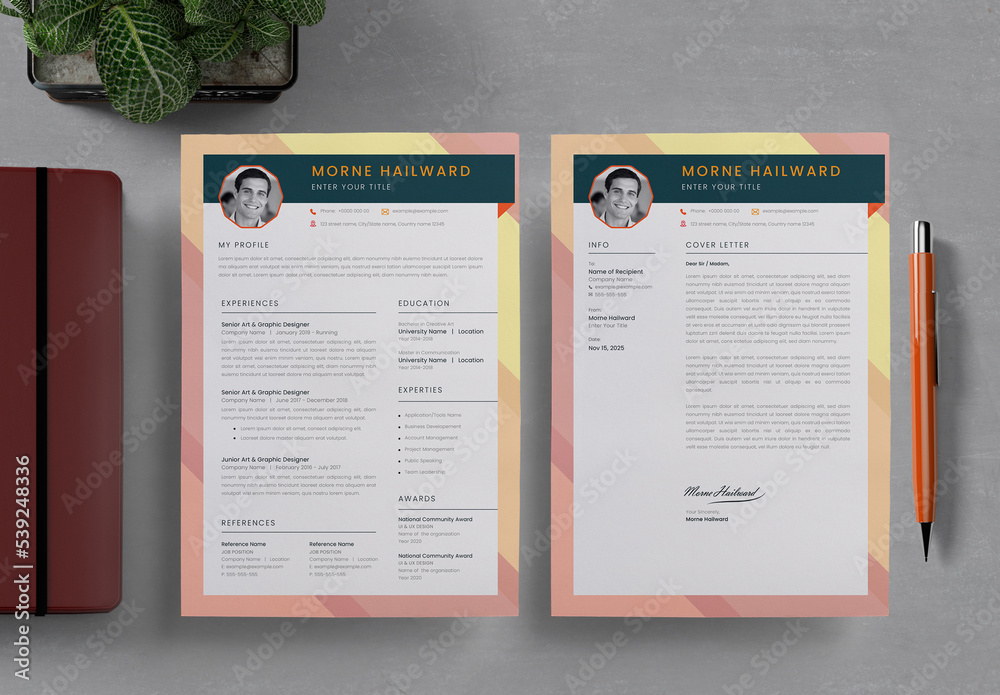 Creative Resume Template Multicolored Accents Stock Template | Adobe Stock