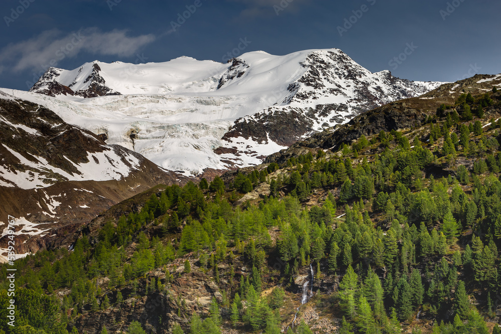 Snowcapped mountains, Stelvio national park at clear sky, Italian alps