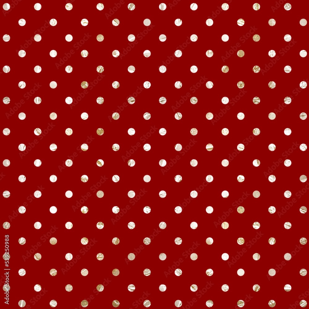 White dots on red background. Textile in peas. Seamless pattern. Polka dots backdrop.