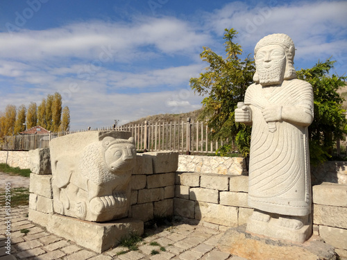 Statues at the entrance of the historical Arslantepe (4000 BCE) settlement in Malatya, Turkey.                               