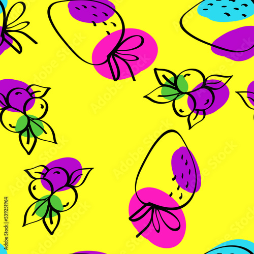 Color Strawberry Vector Yellow Seamless Pattern. © Natallia