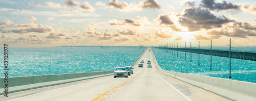 Panorama of Road US1 to Key West over Florida keys photo