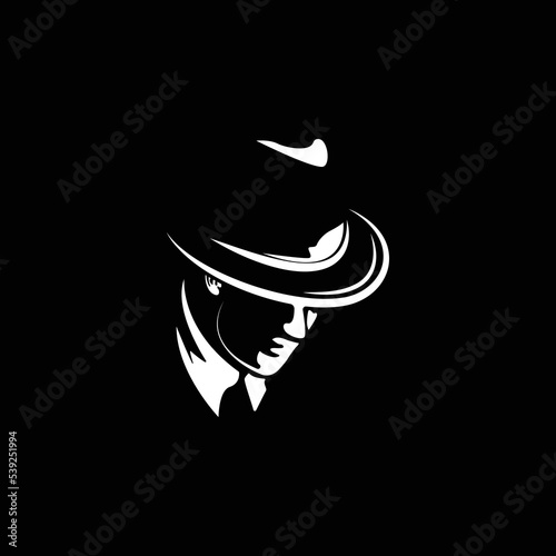Silhouette of a man in a hat logo. Vector