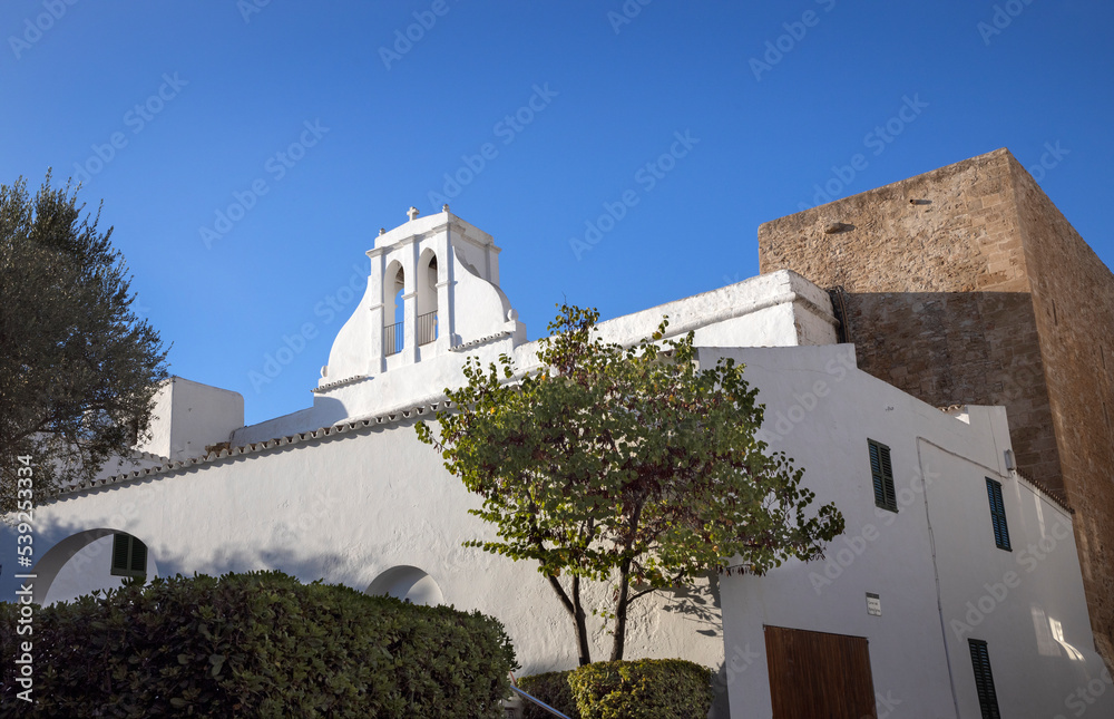 church, historc white church, sant antoni, ibiza, mediterranean, ballears, ibiza, spain, 
