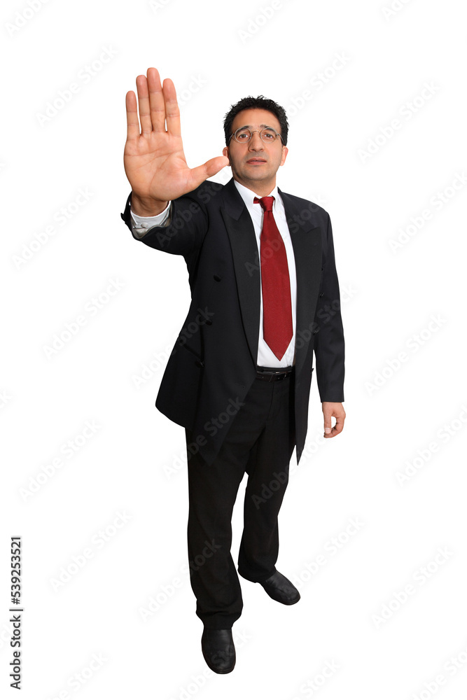 Gesture series: manager gives stop sign with hand. Gesture series: manager gives stop sign with hand.