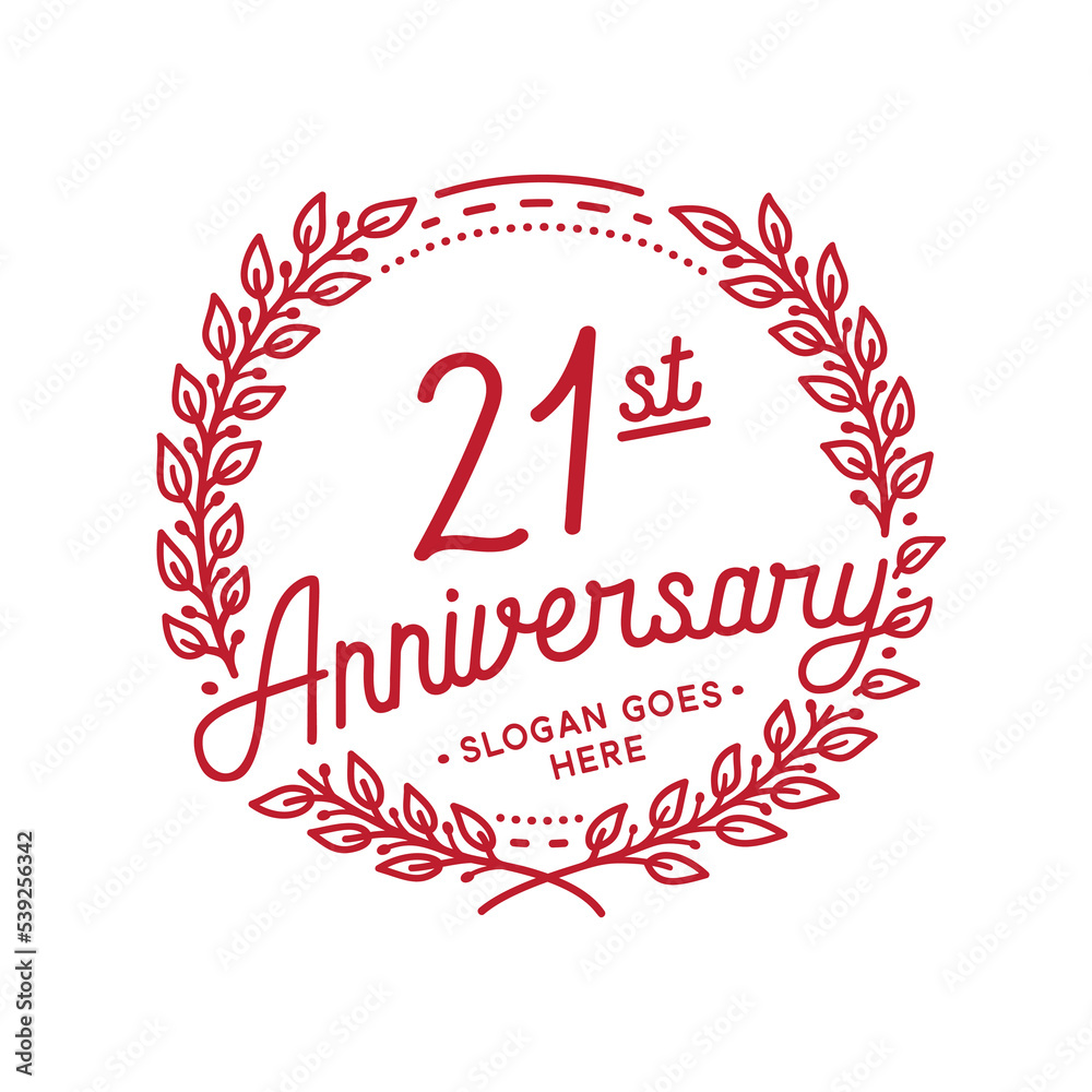 21 years anniversary design template. 21st anniversary celebration hand drawn logotype. Vector illustration.