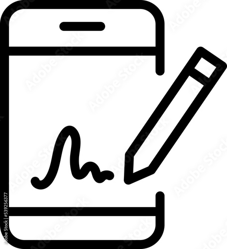 Digital signature with stylus pen and mobile phone flat vector icon for apps and websites