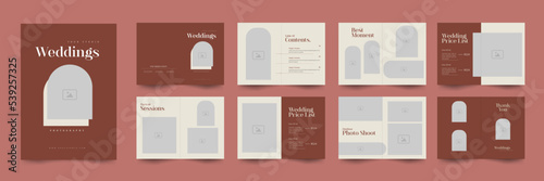 16 pages of minimalist wedding photography brochure 
 layout design template. 