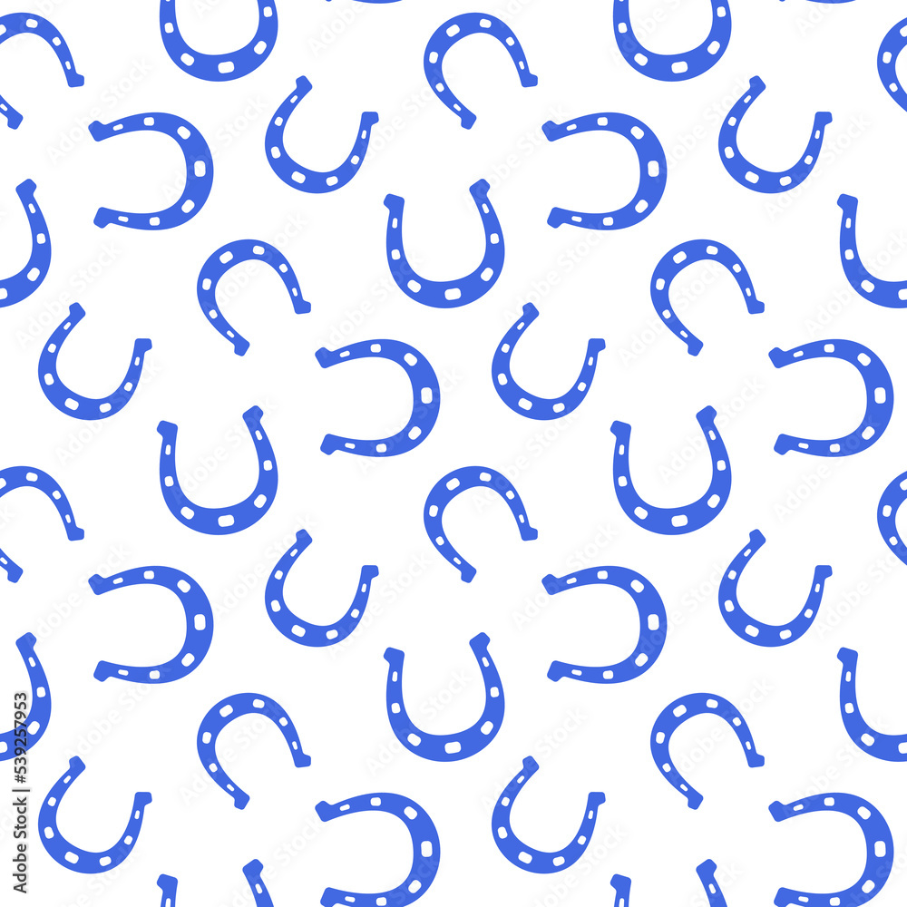 Small blue horseshoe isolated on white background. Cute monochrome seamless pattern. Vector simple flat graphic illustration. Texture. Small blue horseshoe isolated on white background. Cute monochrome seamless pattern. Vector simple flat graphic illustration. Texture.