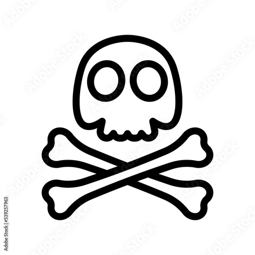 Skull and crossbones icon. Black contour linear silhouette. Front view. Editable strokes. Vector simple flat graphic illustration. Isolated object on a white background. Isolate.